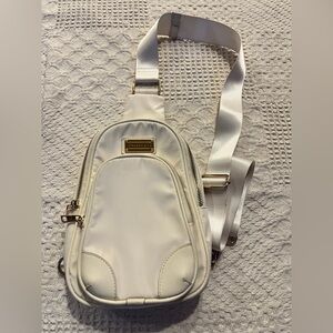 Madden Girl Crossbody Sling Bag in Cream with Gold Hardware